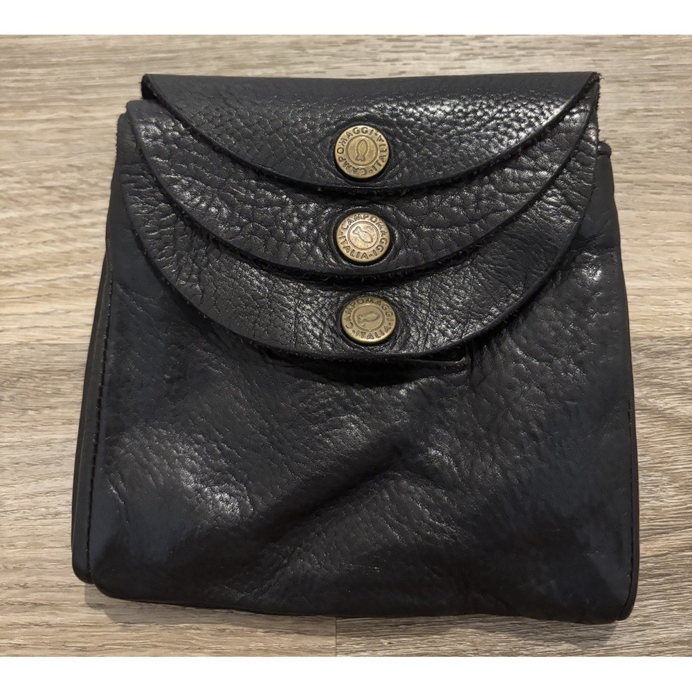 CAMPOMAGGI 3 Pocket Leather Bag Small NO STRAP Rare Black Clutch Bag Only